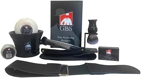 G.B.S Straight Razor Shaving Kit - Vintage Wet Shave Grooming Gift Set for Men - Includes: Straight Edge Razor, Hair Shaving Brush, Alum Block, Shave Soap, Shave Mug and Sharpening Strop and Paste
