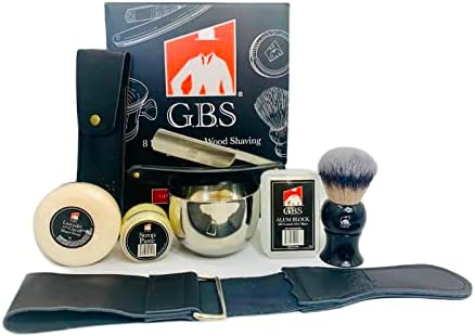 G.B.S Straight Razor Set Folding 5/8in Shave Ready Wood Razor, Case Leather Strop, Shaving Soap, Bowl and Pure Bristle Brush