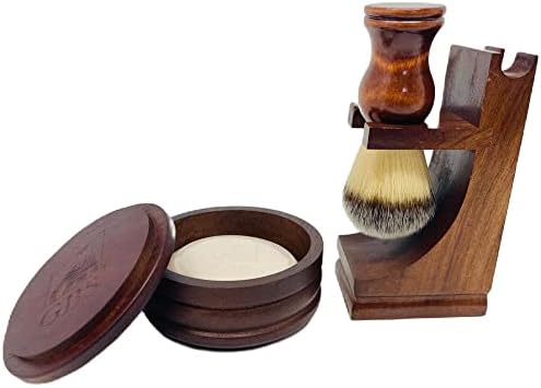 G.B.S Men's Classic Wooden Shaving Set Shaving Brush with Wooden Stand And 3.5 Inches Diameter Shaving Soap Bowl