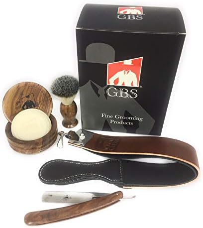 G.B.S Men Professional Shaving Kit Box- Rust Free Stainless Shaving Razor with Wooden Handle, Wooden Soap Bowl, Shaving Brush, Leather Strop, - A Full Package for Men’s Shaving