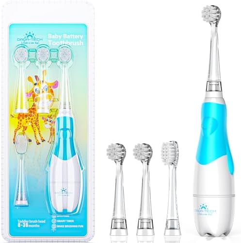 DADA-TECH Baby Electric Toothbrush, Toddler Teeth Brushes with Smart LED Timer and Sonic Technology for Infants Ages 0-3 Years (Blue)