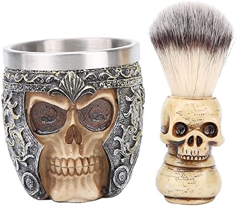 2pcs/set Shaving Brush Set, Stainless Steel Shaving Soap Bowls/mug Skeleton Head Beard Shaving Brush for Men