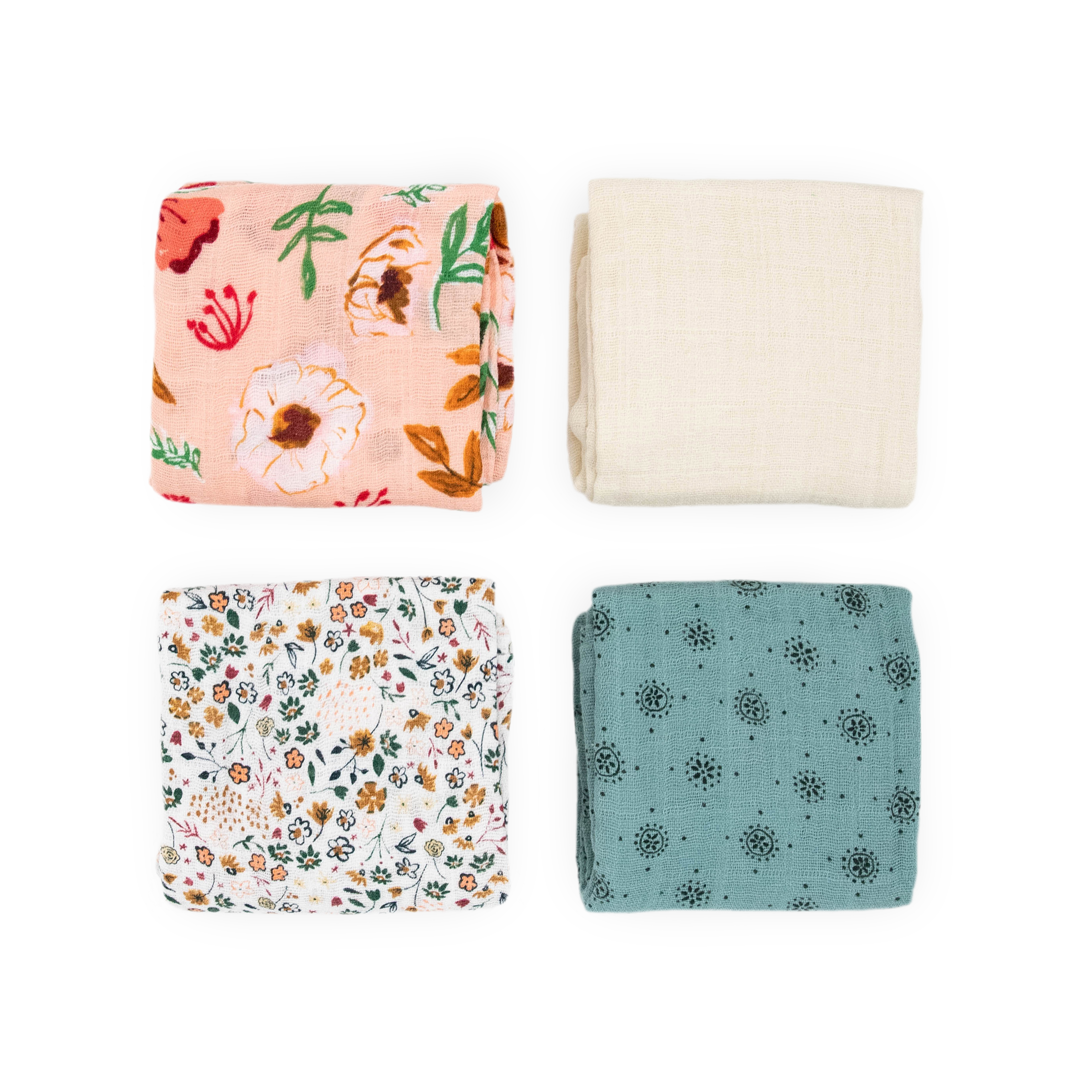 Cotton Muslin Squares 4 Pack - Vintage Floral