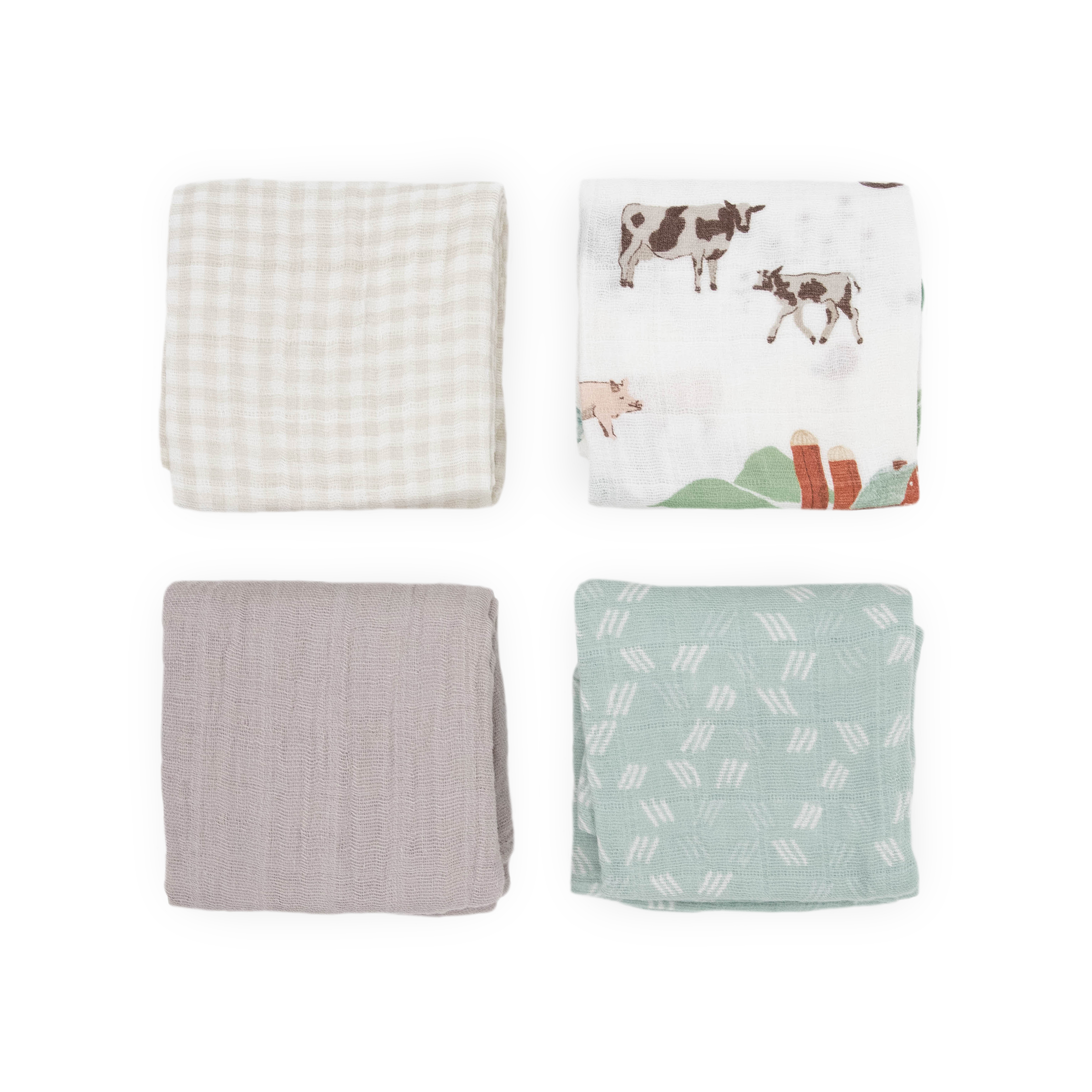 Cotton Muslin Squares 4 Pack - Farmyard